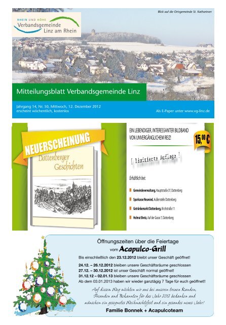 Ausgabe Nr. 50 vom 12.12.2012 - Verbandsgemeinde Linz am Rhein