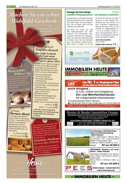 Ausgabe Nr. 50 vom 12.12.2012 - Verbandsgemeinde Linz am Rhein