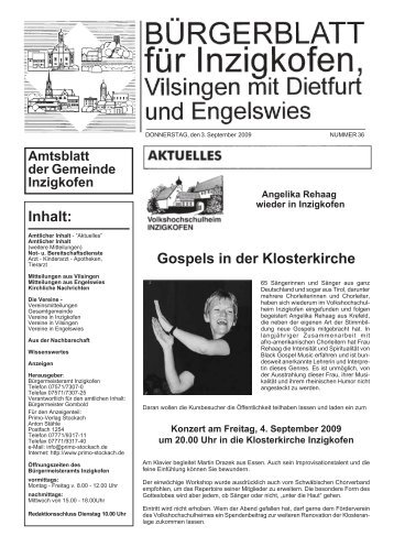 Inhalt: Gospels in der Klosterkirche - Inzigkofen
