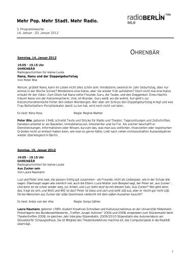 OHRENBÄR - rbb Presseservice | Startseite