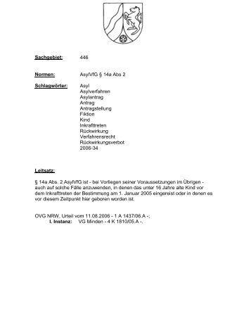 OVG NRW - Urteil - AZ: 1 A 1437/06 - DIM-Net eV