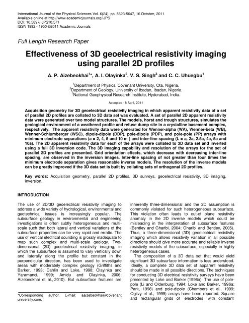 Effectiveness of 3D geoelectrical resistivity imaging using parallel ...