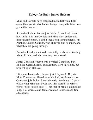 Eulogy for Baby James Hudson - Baby James Christian Hudson