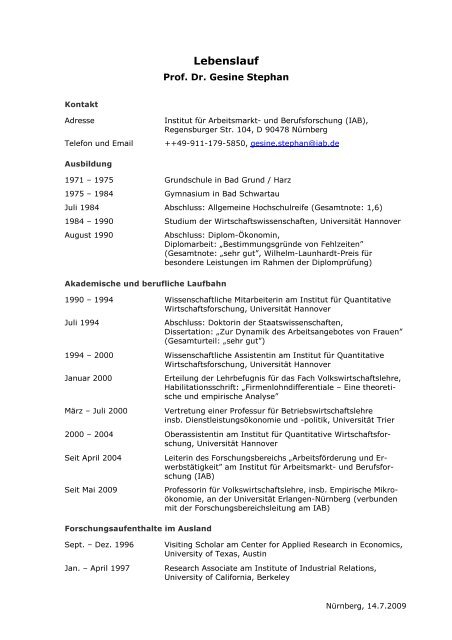 Lebenslauf  vwl.unifreiburg.de