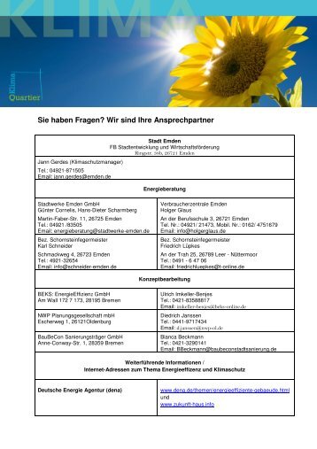 Ansprechpartner Klimaquartier - Stadt Emden