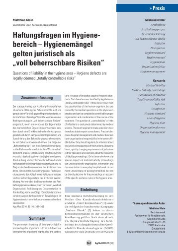 Haftungsfragen im Hygiene- bereich ÃƒÂ¢Ã‚Â€Ã‚Â“ HygienemÃƒÂƒÃ‚Â¤ngel ... - DIOP