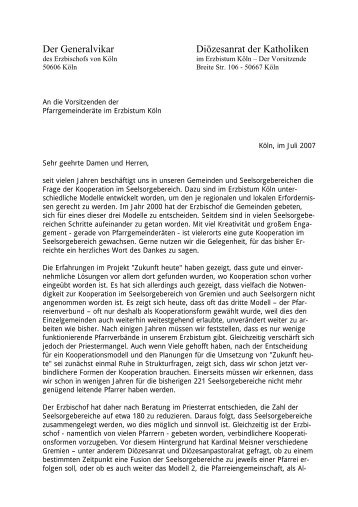 Gemeinsamer Brief von Generalvikar Dr. Dominik Schwaderlapp und