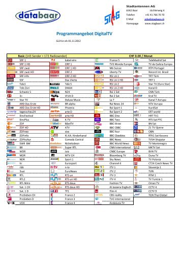 Programmangebot DigitalTV - Stadtantenne AG Baar