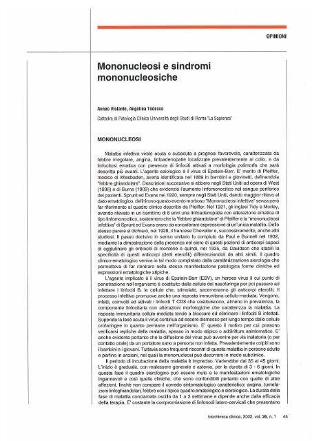 Mononucleosi e sindromi mononucleosiche