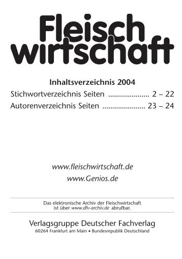 Jahresinhaltsverzeichnis Fleischwirtschaft 2004