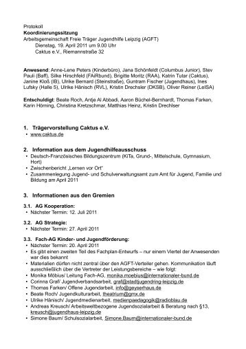 1. Trägervorstellung Caktus e.V. 2. Information aus ... - agft-leipzig.de