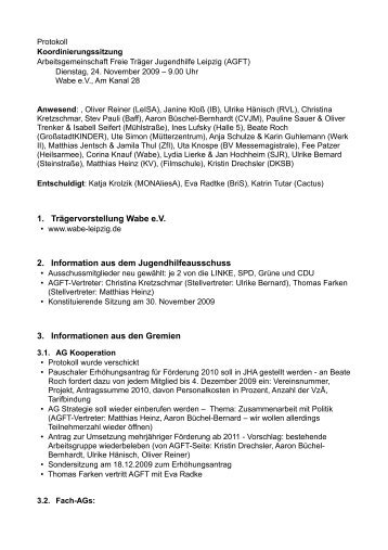 1. Trägervorstellung Wabe e.V. 2. Information aus ... - agft-leipzig.de