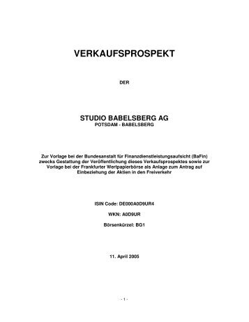 VERKAUFSPROSPEKT - Studio Babelsberg