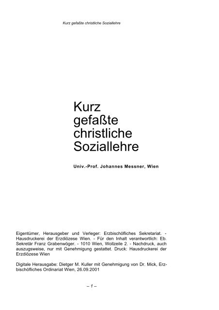 Kurz gefaßte christliche Soziallehre, Berlin 2/1991