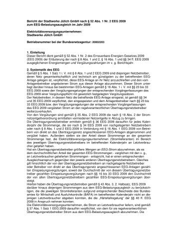 Bericht der Stadtwerke Jülich GmbH nach § 52 Abs. 1 Nr. 2 EEG ...