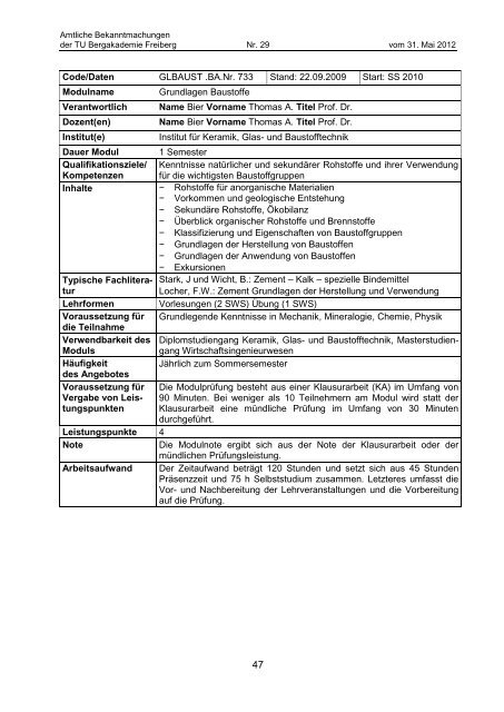 Modulhandbuch (29/2012) - Fakultät 6 - TU Bergakademie Freiberg