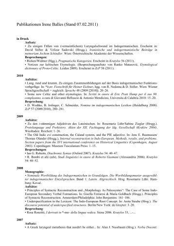 Publikationen Irene Balles (Stand 07.02.2011) - Keltologie der ...
