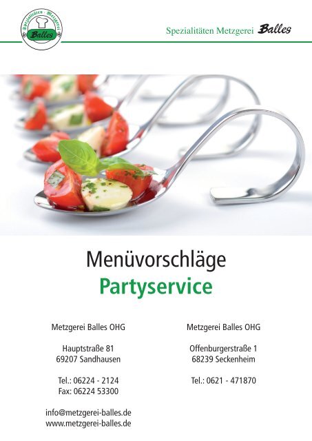 Menüvorschläge Partyservice - Metzgerei Balles