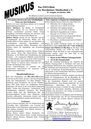 Das INFO-Blatt der Bornheimer Musikschule eV
