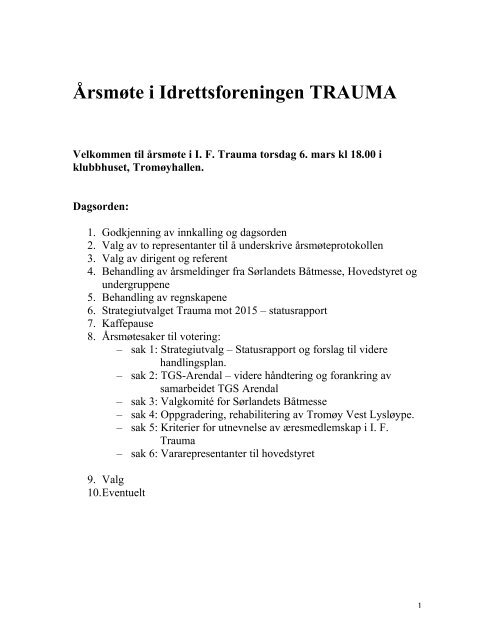 Årsmøte i Idrettsforeningen TRAUMA