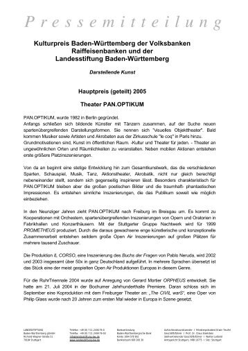 Kulturpreis Baden-Württemberg der Volksbanken Raiffeisenbanken ...