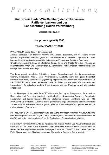 Kulturpreis Baden-Württemberg der Volksbanken Raiffeisenbanken ...