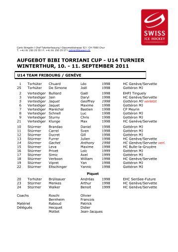 u14 turnier winterthur, 10. - 11. september 2011 - Swiss Ice Hockey