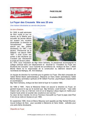 Le Foyer des Creusets fête ses 25 ans - Diocèse de Sion