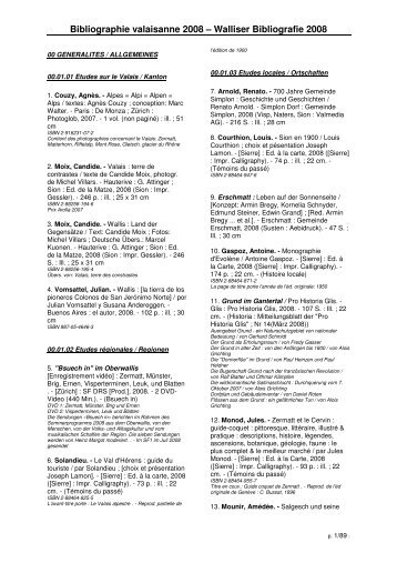 Bibliographie valaisanne 2008 - Médiathèque Valais