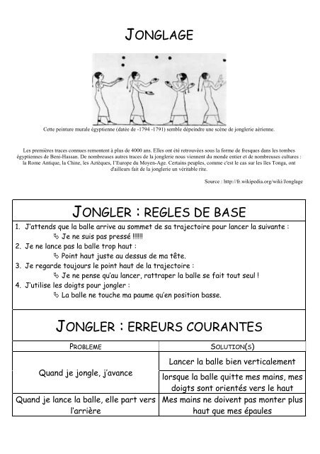 JONGLAGE JONGLER : REGLES DE BASE JONGLER : ERREURS ...