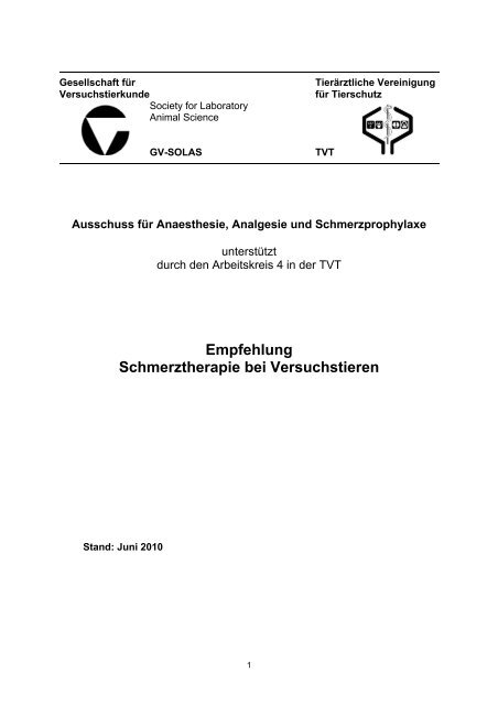 Empfehlung Schmerztherapie bei Versuchstieren - GV-SOLAS