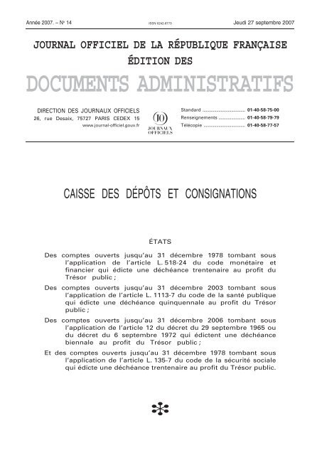 Journal officiel de la République française - Consignations - Caisse ...