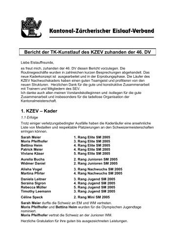 1. KZEV – Kader - Kantonal-Zürcherischer Eislauf-Verband (KZEV)
