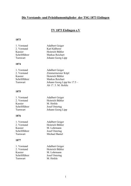 Die Vorstands - TSG 1873 Eislingen eV