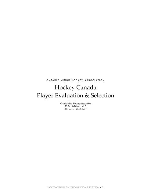 Player Evaluation & Selection - Ontario Minor Hockey Association