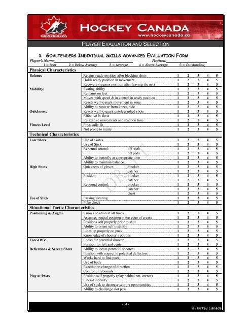 Player Evaluation & Selection - Ontario Minor Hockey Association