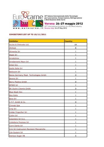 EXHIBITORS' LIST UP TO 10 NOV - Eurocarne