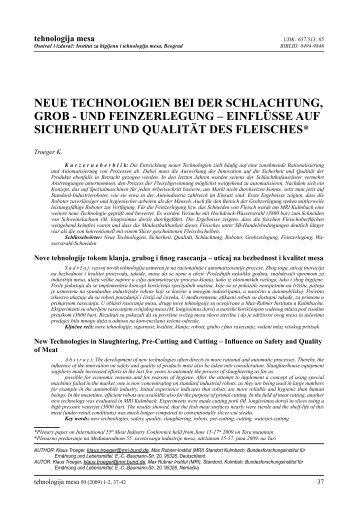 neue technologien bei der schlachtung, grob - und feinzerlegung