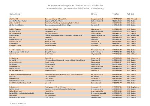 Sponsoren-Liste ausdrucken - FC Dietikon