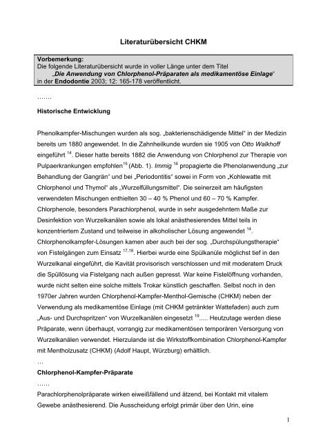 Die Anwendung von Chlorphenol-Kampfer-Präparaten in der ...