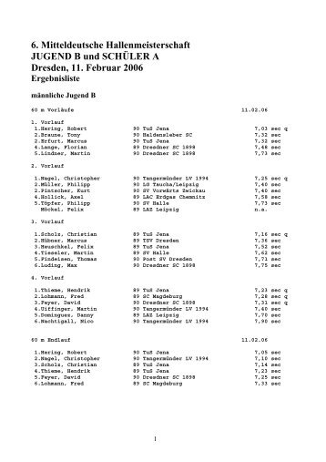 6. Mitteldeutsche Hallenmeisterschaft JUGEND B ... - TSV Zeulenroda