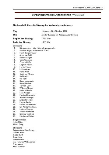 Sitzung des Verbandsgemeinderats am 20. Oktober 2010