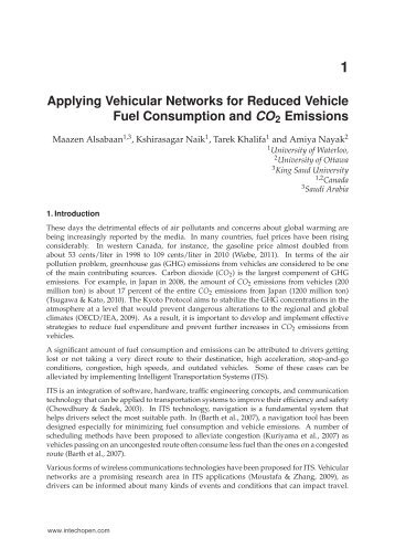 Applying Vehicular Networks for Reduced Vehicle Fuel ... - InTech