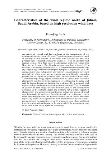 Characteristics of the wind regime north of Jubail, Saudi Arabia ...