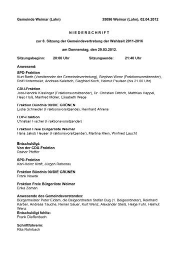 Protokoll vom 29.03.2012 - Gemeinde Weimar