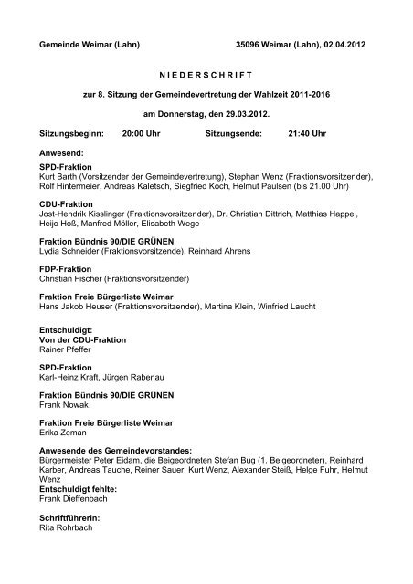 Protokoll vom 29.03.2012 - Gemeinde Weimar