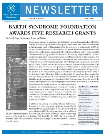 barth syndrome foundation awards five research grants