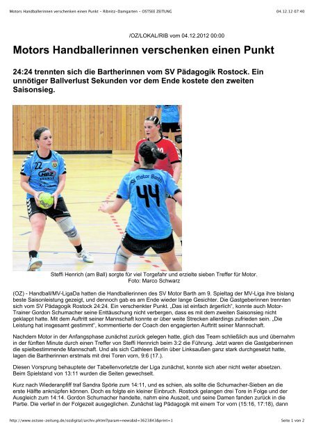 Motors Handballerinnen verschenken einen Punkt - Handball des ...