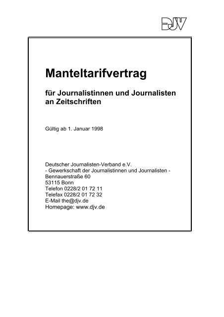 Manteltarifvertrag für Journalistinnen und Journalisten an Zeitschriften