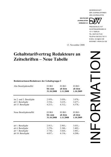 Gehaltstarifvertrag Redakteure an Zeitschriften Ã¢ÂÂ Neue Tabelle